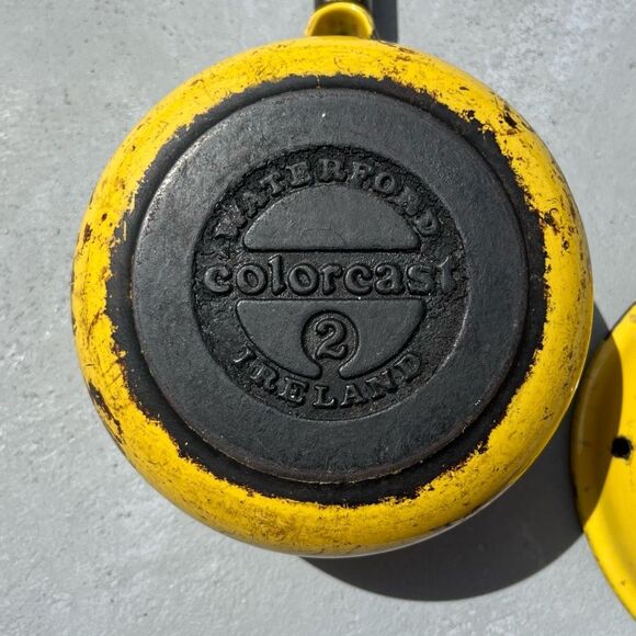 Vintage Colorcast Waterford Ireland Yellow Enamel Cast Iron Saucepan w/ Lid 7” - Picture 4 of 7
